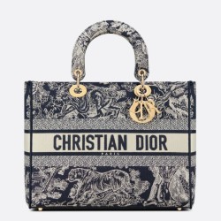 Replica Dior Large Lady D-Lite Bag Toile de Jouy Reverse Embroidery Blue