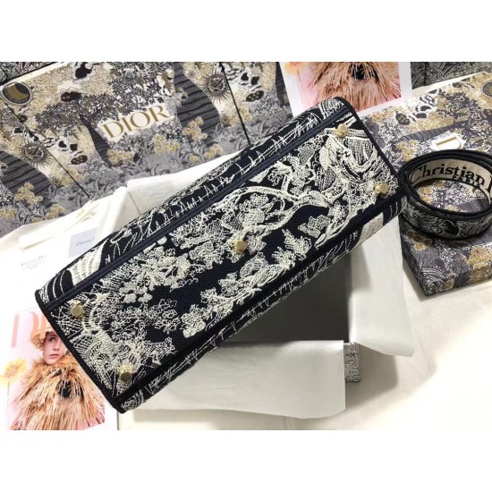 Replica Dior Large Lady D-Lite Bag Toile de Jouy Reverse Embroidery Blue Replica Dior Large Lady D-Lite Bag Toile de Jouy Reverse Embroidery Blue