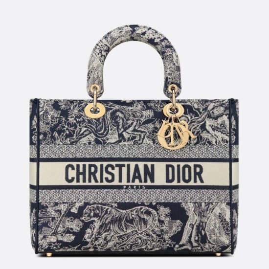 Replica Dior Large Lady D-Lite Bag Toile de Jouy Reverse Embroidery Blue Replica Dior Large Lady D-Lite Bag Toile de Jouy Reverse Embroidery Blue