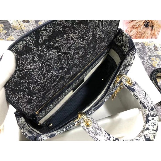 Replica Dior Large Lady D-Lite Bag Toile de Jouy Reverse Embroidery Blue Replica Dior Large Lady D-Lite Bag Toile de Jouy Reverse Embroidery Blue