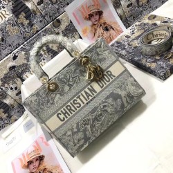 Replica Dior Large Lady D-Lite Bag Toile de Jouy Reverse Embroidery Gray Fake Dior Large Lady D-Lite Bag Toile de Jouy Reverse Embroidery Gray Replica