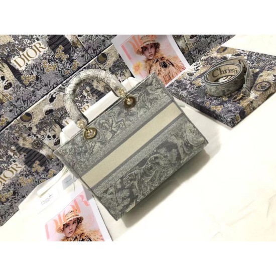 Replica Dior Large Lady D-Lite Bag Toile de Jouy Reverse Embroidery Gray Fake Dior Large Lady D-Lite Bag Toile de Jouy Reverse Embroidery Gray Replica