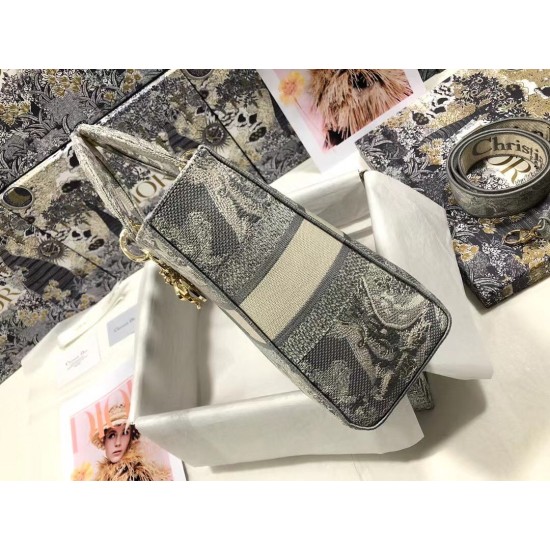Replica Dior Large Lady D-Lite Bag Toile de Jouy Reverse Embroidery Gray Fake Dior Large Lady D-Lite Bag Toile de Jouy Reverse Embroidery Gray Replica