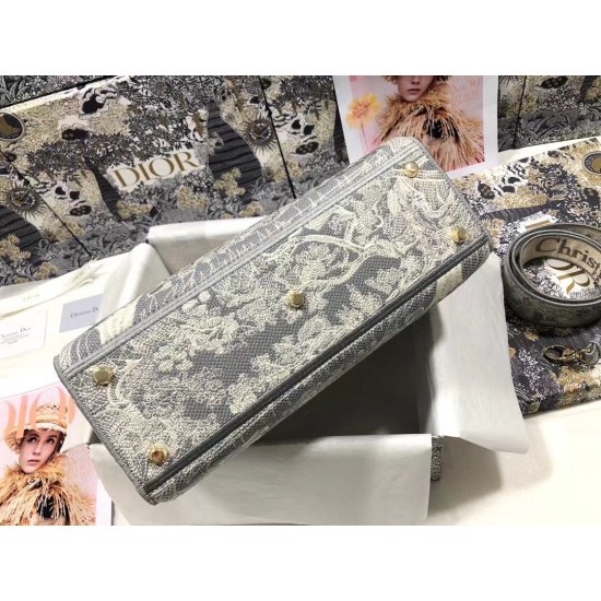 Replica Dior Large Lady D-Lite Bag Toile de Jouy Reverse Embroidery Gray Fake Dior Large Lady D-Lite Bag Toile de Jouy Reverse Embroidery Gray Replica