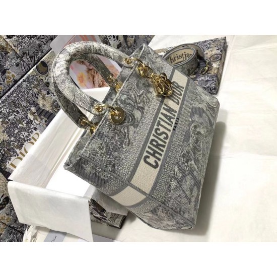 Replica Dior Large Lady D-Lite Bag Toile de Jouy Reverse Embroidery Gray Fake Dior Large Lady D-Lite Bag Toile de Jouy Reverse Embroidery Gray Replica