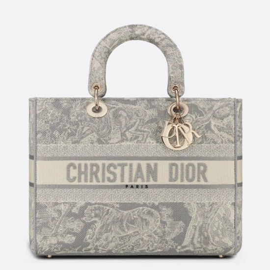 Replica Dior Large Lady D-Lite Bag Toile de Jouy Reverse Embroidery Gray Fake Dior Large Lady D-Lite Bag Toile de Jouy Reverse Embroidery Gray Replica