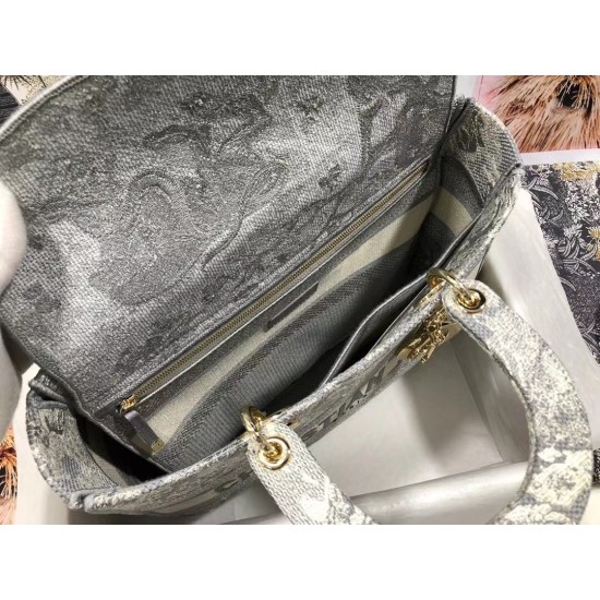 Replica Dior Large Lady D-Lite Bag Toile de Jouy Reverse Embroidery Gray Fake Dior Large Lady D-Lite Bag Toile de Jouy Reverse Embroidery Gray Replica