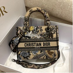 Fake Dior Medium Lady D-Lite Bag In Beige Jardin d'Hiver Embroidery Replica