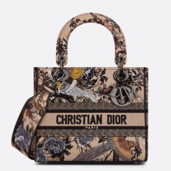 Fake Dior Medium Lady D-Lite Bag In Beige Jardin d'Hiver Embroidery Replica