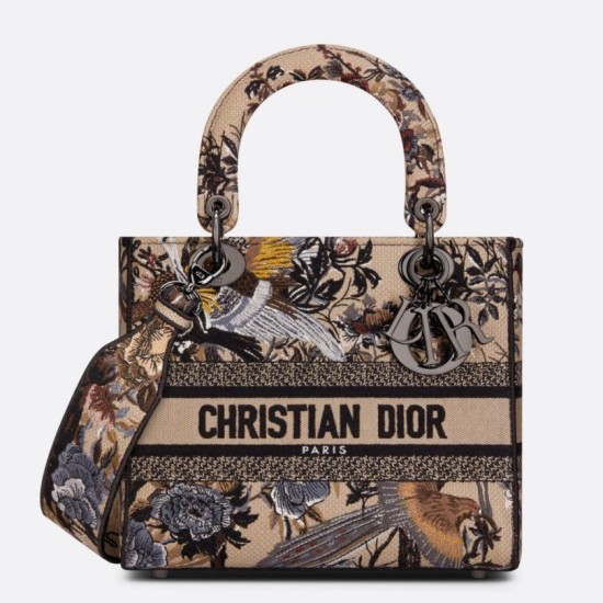 Replica Dior Medium Lady D-Lite Bag In Beige Jardin d'Hiver Embroidery Fake Dior Medium Lady D-Lite Bag In Beige Jardin d'Hiver Embroidery Replica