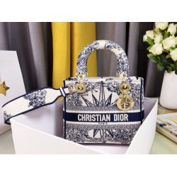 Fake Dior Medium Lady D-Lite Bag Multicolor Rêve d'Infini Embroidery Blue Replica