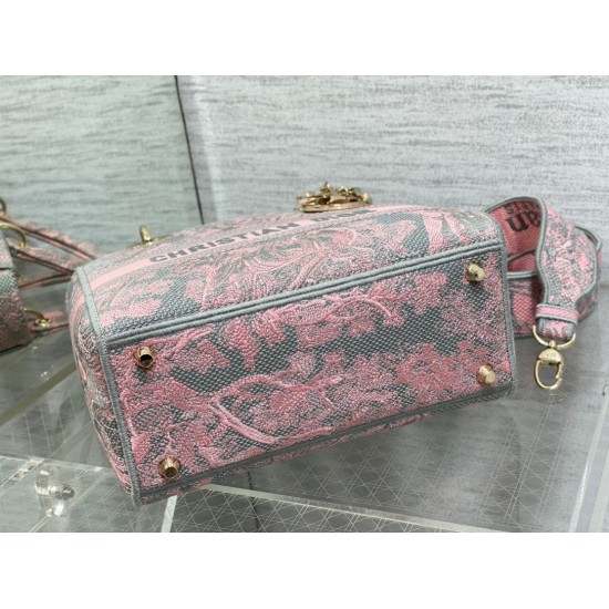 Replica Dior Lady D-Lite Medium Bag Toile de Jouy Reverse Embroidery Grey / Pink Replica Dior Lady D-Lite Medium Bag Toile de Jouy Reverse Embroidery Grey / Pink