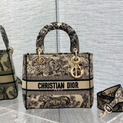 Replica Dior Medium Lady D-Lite Bag Toile de Jouy Embroidery Brown