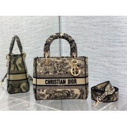 Fake Dior Medium Lady D-Lite Bag Toile de Jouy Embroidery Brown Replica Replica Dior Medium Lady D-Lite Bag Toile de Jouy Embroidery Brown