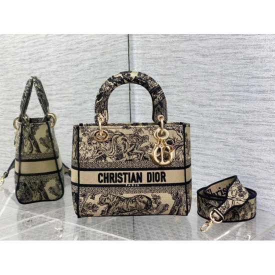 Replica Dior Medium Lady D-Lite Bag Toile de Jouy Embroidery Brown