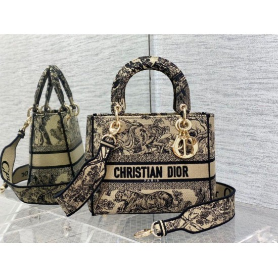 Replica Dior Medium Lady D-Lite Bag Toile de Jouy Embroidery Brown