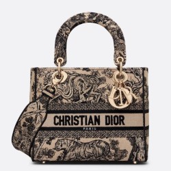 Replica Dior Medium Lady D-Lite Bag Toile de Jouy Embroidery Brown