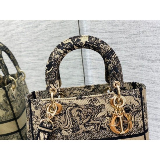 Replica Dior Medium Lady D-Lite Bag Toile de Jouy Embroidery Brown