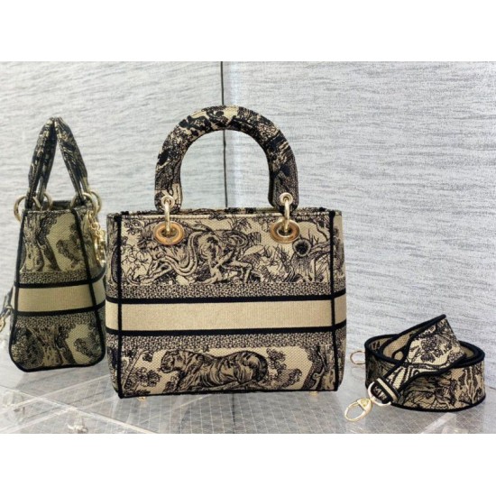 Replica Dior Medium Lady D-Lite Bag Toile de Jouy Embroidery Brown