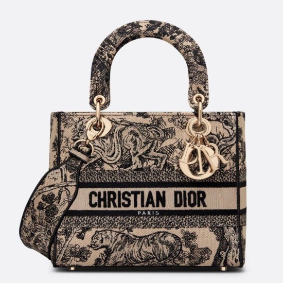 Replica Dior Medium Lady D-Lite Bag Toile de Jouy Embroidery Brown