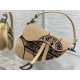 Fake Dior Saddle Bag Jute Canvas with Dior Union Motif Beige Replica