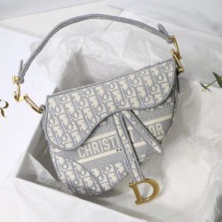 Replica Dior Saddle Bag Dior Oblique Embroidery Gray