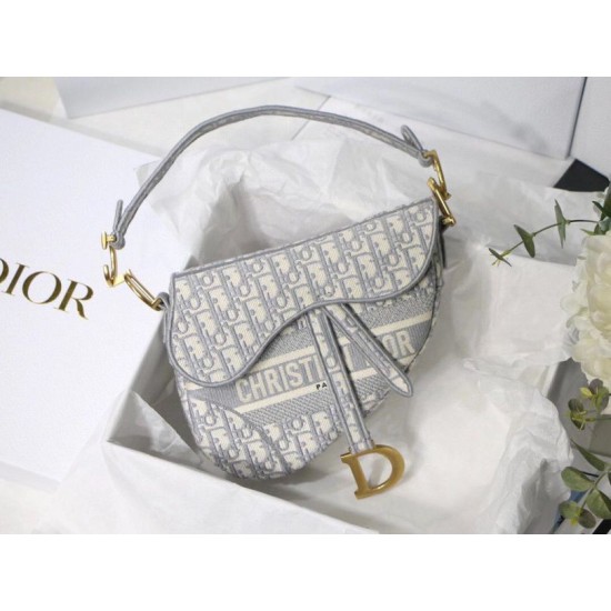 Replica Dior Saddle Bag Dior Oblique Embroidery Gray