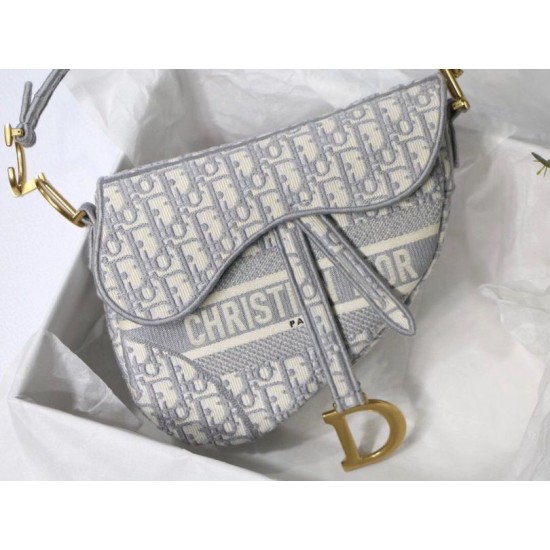 Replica Dior Saddle Bag Dior Oblique Embroidery Gray