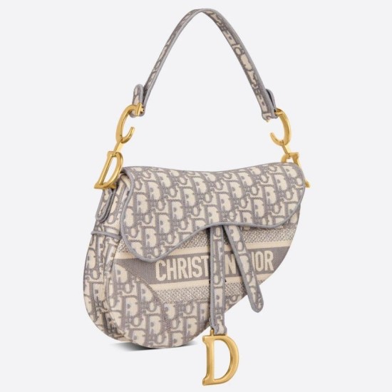 Replica Dior Saddle Bag Dior Oblique Embroidery Gray