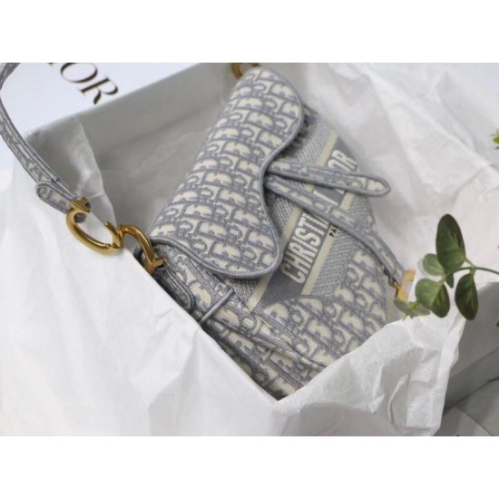 Replica Dior Saddle Bag Dior Oblique Embroidery Gray