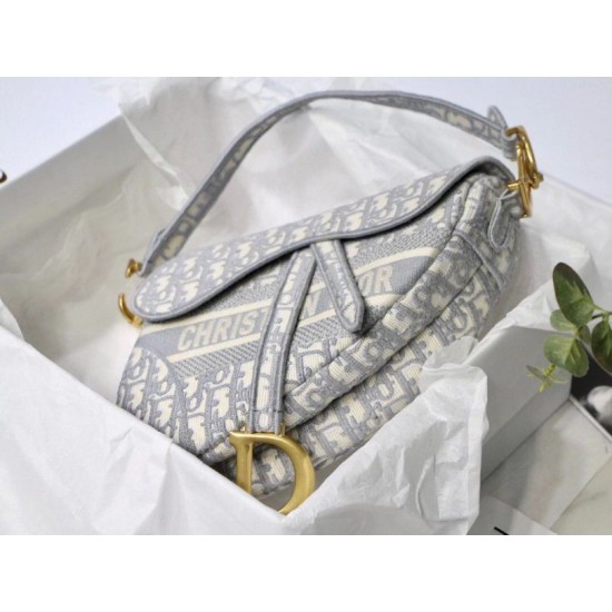 Replica Dior Saddle Bag Dior Oblique Embroidery Gray