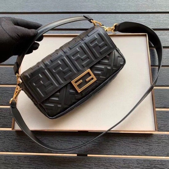 Replica Fendi Medium Baguette Bag FF Motif Black