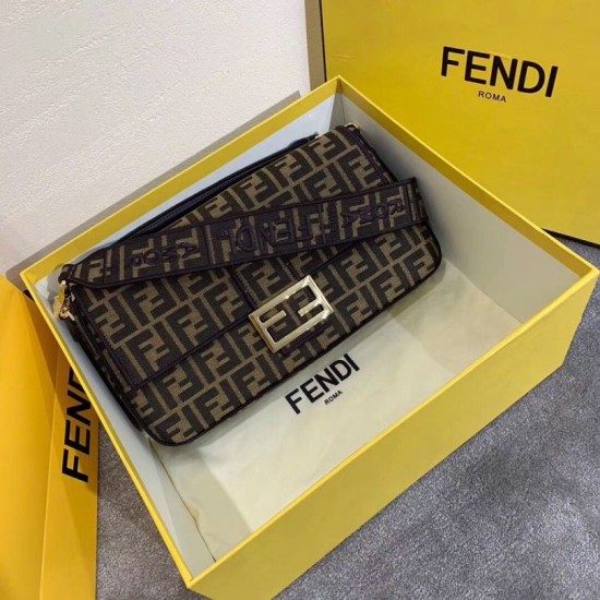 Replica Fendi Baguette Large Bag FF Fabric With Black Trim