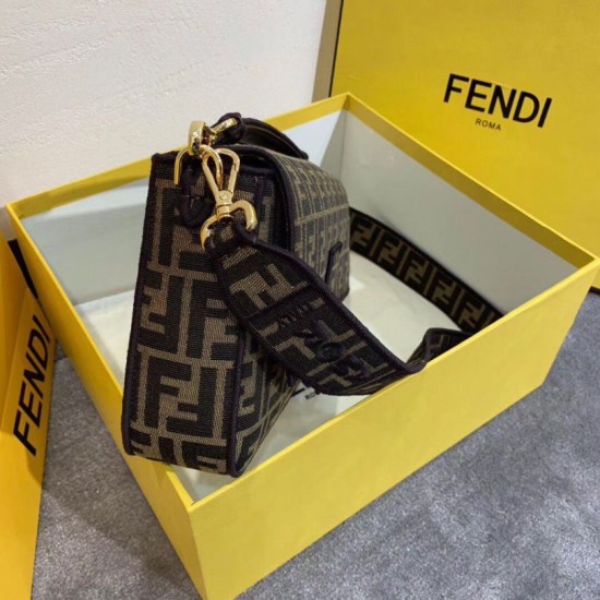 Replica Fendi Baguette Large Bag FF Fabric With Black Trim