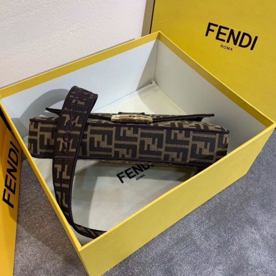 Replica Fendi Baguette Large Bag FF Fabric With Black Trim