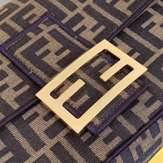 Replica Fendi Baguette Large Bag FF Fabric With Black Trim