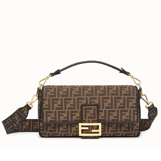 Replica Fendi Baguette Large Bag FF Fabric With Black Trim