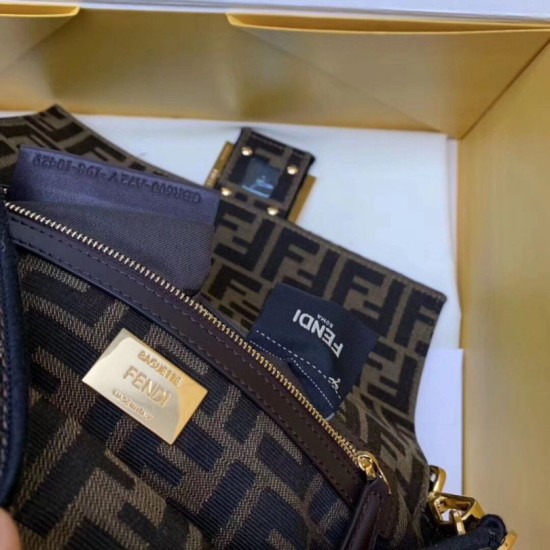 Replica Fendi Baguette Large Bag FF Fabric With Black Trim