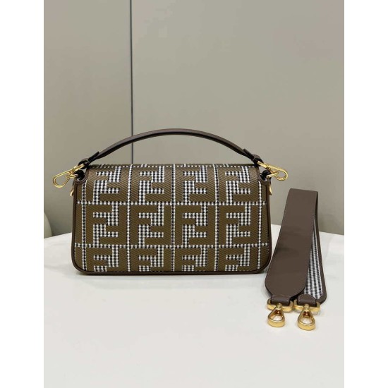 Replica Baguette 8BR600 houndstooth wool bag with FF embroidery Brown