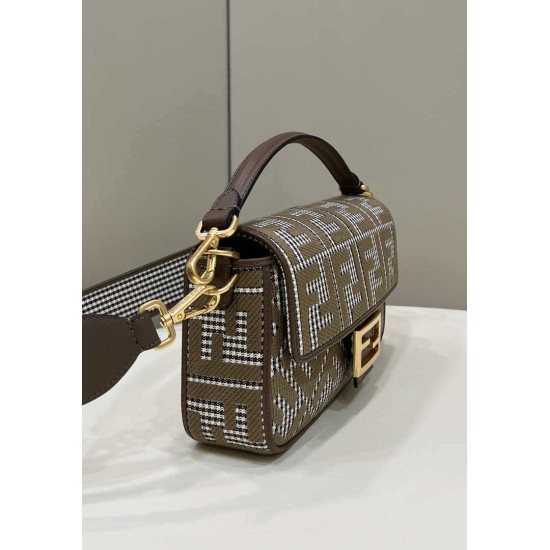 Replica Baguette 8BR600 houndstooth wool bag with FF embroidery Brown