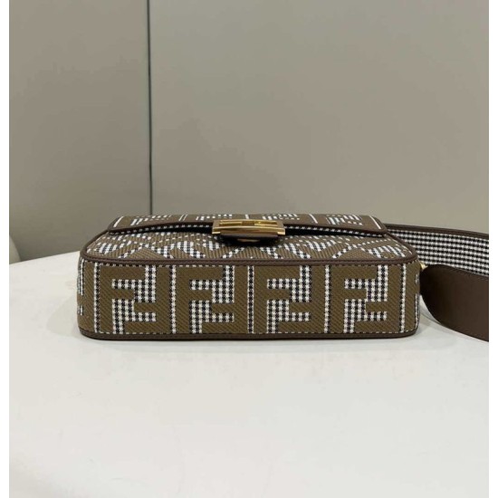 Replica Baguette 8BR600 houndstooth wool bag with FF embroidery Brown