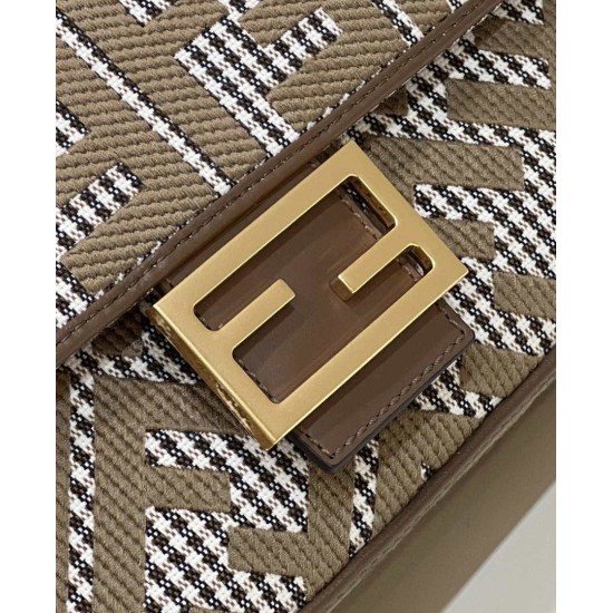Replica Baguette 8BR600 houndstooth wool bag with FF embroidery Brown