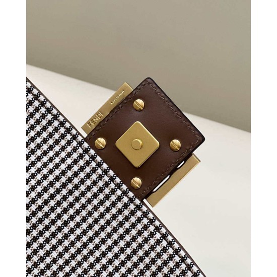 Replica Baguette 8BR600 houndstooth wool bag with FF embroidery Brown
