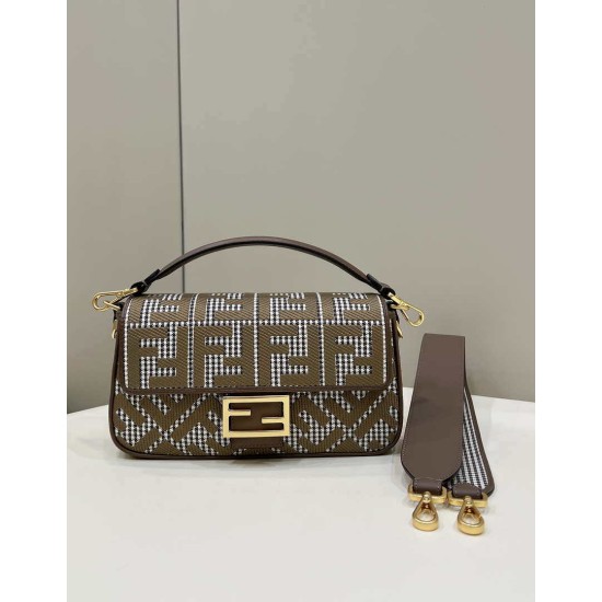 Replica Baguette 8BR600 houndstooth wool bag with FF embroidery Brown