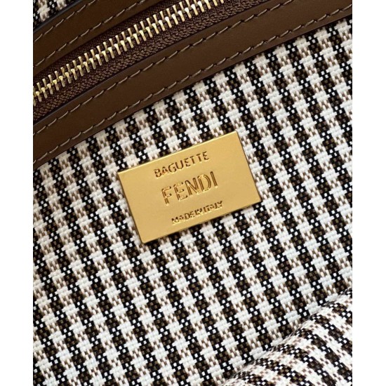 Replica Baguette 8BR600 houndstooth wool bag with FF embroidery Brown