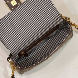 Replica Baguette 8BR600 houndstooth wool bag with FF embroidery Brown