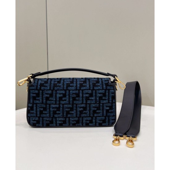 Replica Fendi 8BR600 Baguette Chain Midi FF tapestry fabric bag Navy Blue 