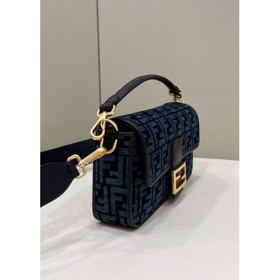Replica Fendi 8BR600 Baguette Chain Midi FF tapestry fabric bag Navy Blue 