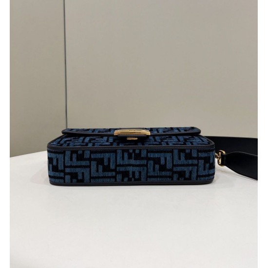 Replica Fendi 8BR600 Baguette Chain Midi FF tapestry fabric bag Navy Blue 