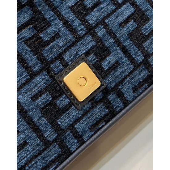 Replica Fendi 8BR600 Baguette Chain Midi FF tapestry fabric bag Navy Blue 